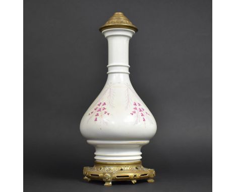 An Early 20th Century Ceramic Vase Shaped Oil Lamp Stand, Probably French, with Ormolu Stand and Mount, Decorated with Harebe