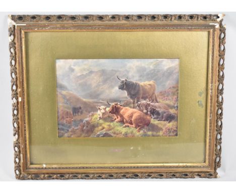 An Ornate Gilt Framed Print, Highland Cattle by W Watson, 31x20cms, Condition Issues to Frame 