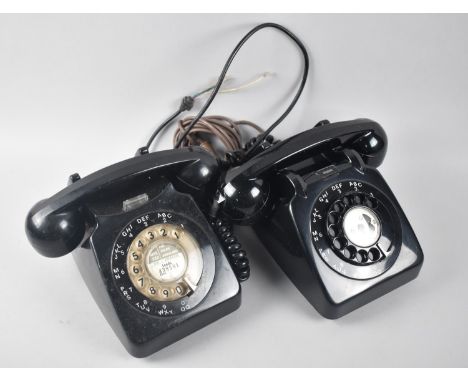 Two Vintage Black Bakelite Rotary Phones 