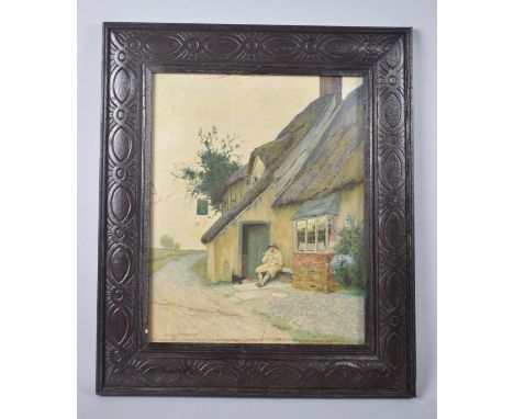 A Framed Claude Strachan Print, Gent Outside Public House, 19.5x24.5cms, Carved Oak Frame 