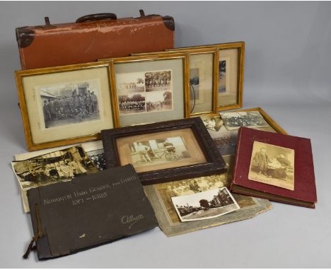 A Vintage Small Suitcase Containing Various Photograph Albums Circa 1930s, Framed Print Etc