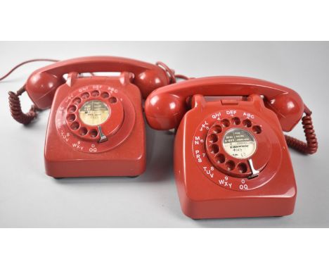 Two Vintage Red Rotary Telephones 