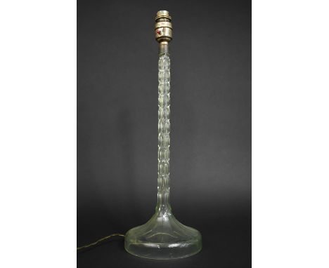 A Vintage Green Glass Table Lamp with Circular Base, 47cms High 