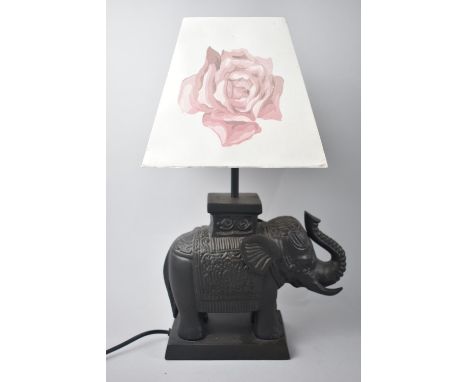 A Modern Table Lamp in the Form of an Elephant, Complete with Laura Ashley Shade, 40cms high Overall 