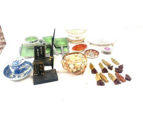 Selection of miscellaneous includes dressing table set, chess pieces, pottery etc 