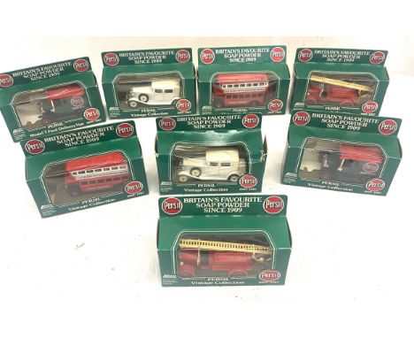 A collection of 8 Vintage boxed Persil vehicles to include washes whiter, warrington fire brigade etc 