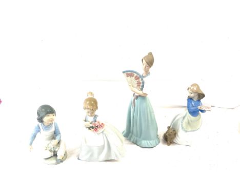 Selection of Nao figures includes, nao girl flowers, Nao girl with cake, Nao boy with flowers, naor girl with fan, gan has be