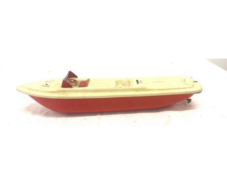 Vintage tin boat by bell products, battery operated 13.5 inches long 