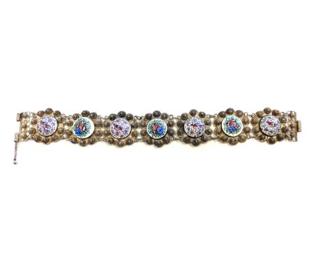 Persian Filigree and enamel bracelet in unmarked silver 