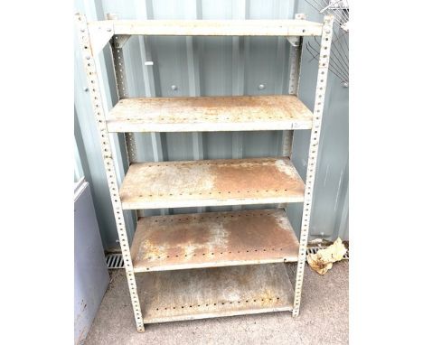 Industrial metal table/ work bench measures approx 60" wide 24" depth 37" tall Metal industrial 5 shelf shelving unit over al