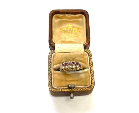 Antique seed pearl and pink stone 15ct gold ring total weight 2.8grams 