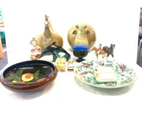 Selection of named pottery to include Staffordshire, Poole etc, Beswick horse(damage to leg), Oriental plate with markings to