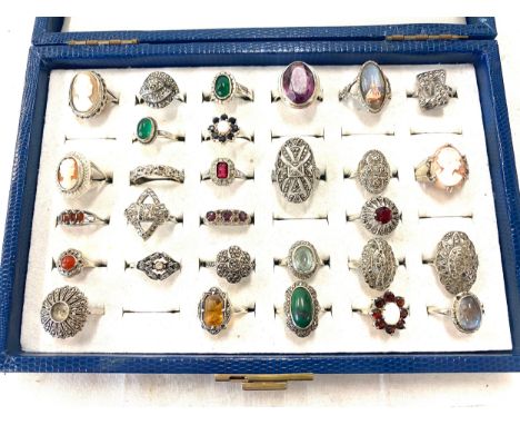 Large collection of sterling silver vintage ladies rings (29 rings in total) mostly marked with silver hallmarks some are 9ct