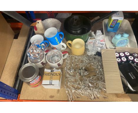 Large selection of miscellaneous to include lamps, pans, alarm clock etc 