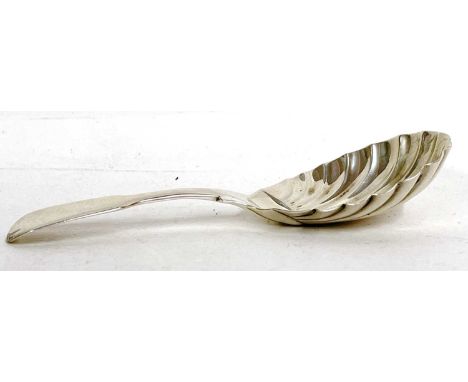 George III silver caddy spoon, fiddle pattern with oval shaped shell bowl, London 1818, makers mark for William Eley I and Wi