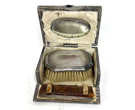 George V child's silver backed hairbrush and comb in fitted box, hallmarked for Birmingham 1926/7, makers mark for S Blancken