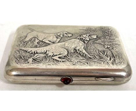 A mid 20th Century Russian 875 standard silver cigarette case circa 1945 of rectangular form with rounded corners having a co