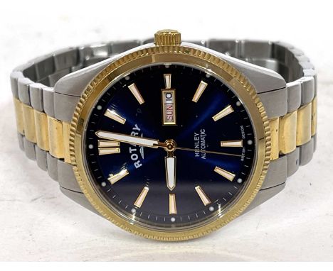 A Rotary gents automatic wrist watch, the watch case is stainless steel and features a display case back showing the movement