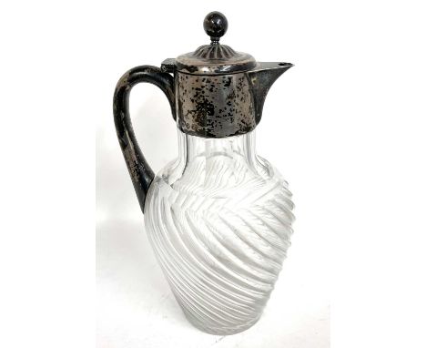 A Victorian silver mounted claret jug with clear glass ovoid shaped spiral cut body, Birmingham 1890, makers mark for Haseler