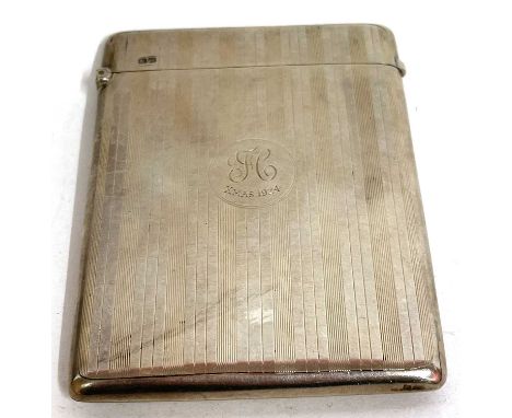 A George V card case with banded engine turned decoration, Chester 1922 by Cohen &amp; Charles, monogrammed and dated "Xmas 1