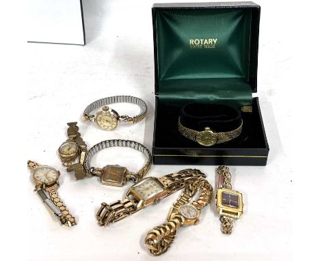 A mixed lot of ladies wrist watches, one of which is Rotary and has a stamp for 375 on the inside of the case back, another o