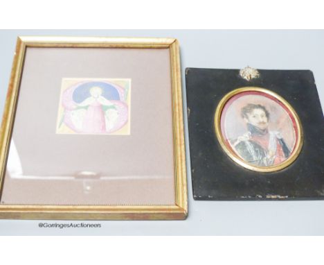   A small framed and glazed illuminated manuscript extract together with an over-painted print of a duckling (2)