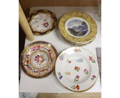   A collection of eight F &amp; R Pratt landscape plates and six 19th-century porcelain plates