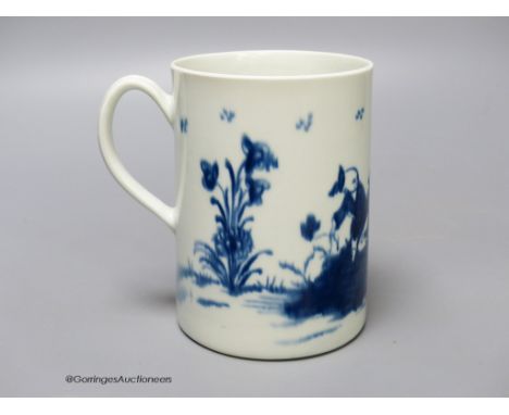   A Worcester 'Gardener' pattern cylinder mug, painted in blue, blue open crescent mark to base. 12.5cm high