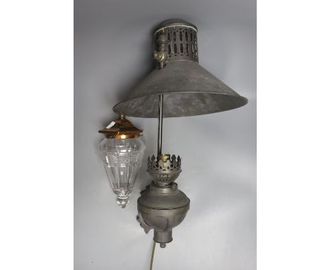   A Victorian brass gas light fitting and cut glass ceiling shade