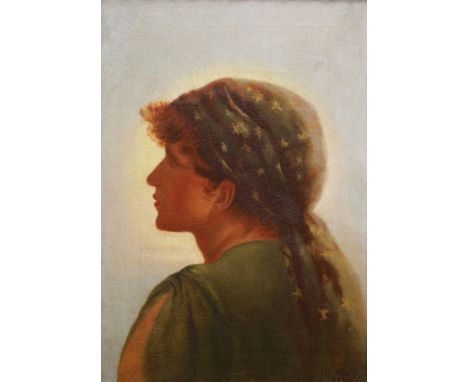   English School, c.1900, oil on canvas, Portrait of a young lady, initialled J.M and dated 1900, 36 x 26cm.
