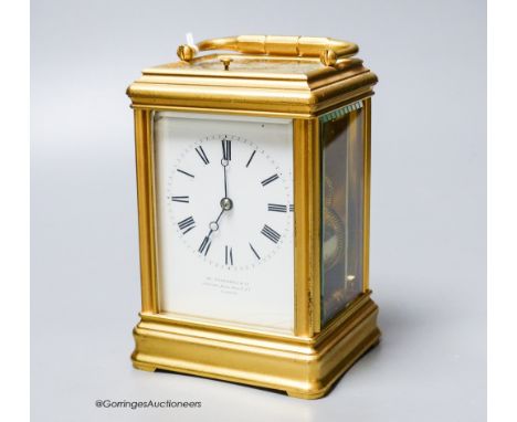   A large French brass repeating carriage clock, retailed by W. Thornhill &amp; Company, 144 &amp; 145 New Bond St, London, 1