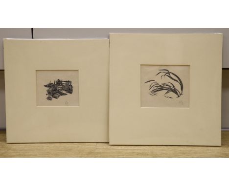   Robert Gibbings (1923-) - two woodcuts, The Gate &amp; Bamboo, initialled, 8.5 x 10cm. Unframed.
