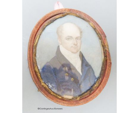   A 19th century portrait miniature, Study of a gentleman in black jacket with white shirt