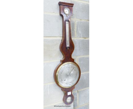   A George III mahogany wheel barometer, marked Ogden, Leamington, height 106cm