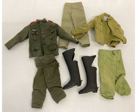 A small collection of vintage Palitoy Action Man military uniform.  To include dark green German Stormtrooper trousers and ja