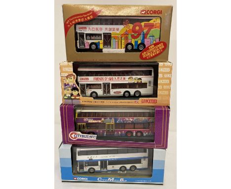 4 boxed 1:76 scale Chinese diecast buses by Corgi.  Limited edition "Friends Of KMB" bus, limited edition Chins Motor Bus, Pu
