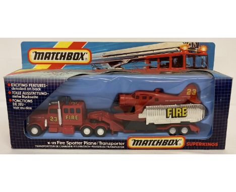 A boxed Matchbox Superkings K-112 Fire Spotter plane/Transporter.  In original packaging. 