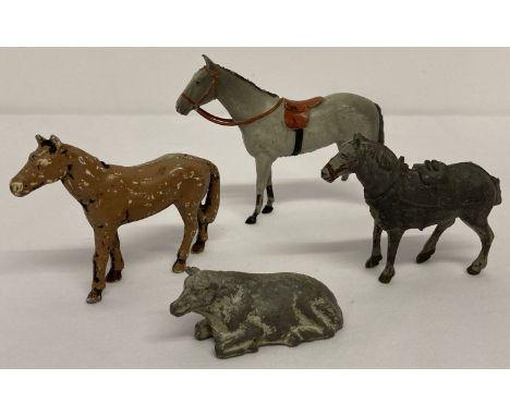 4 vintage lead animals.  Comprising: a 1940 Aga Khan's horse "mahmoud" by Britain's a/f, 1940's cart horse by F G Taylor &amp