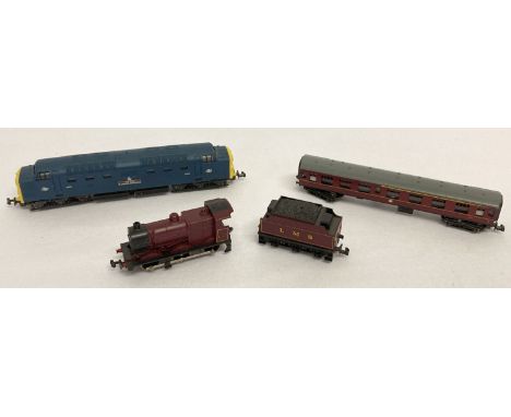 4 Lima OO gauge train carriages to include Class 55 Deltic 9006 The Fife &amp; Forfar Yeomanry.  