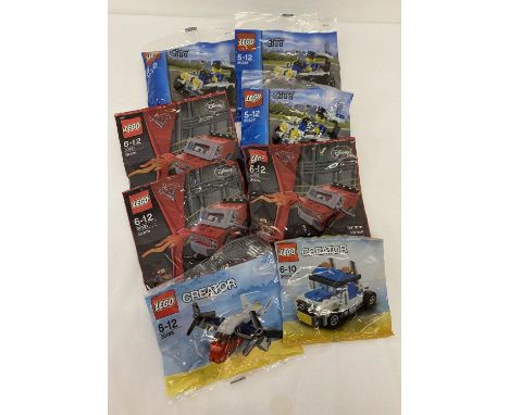 8 sealed packets of Lego mini playsets, some include mini figures.  Comprising: 2 x Lego Creator, 3 x Lego City and 3 x Cars 