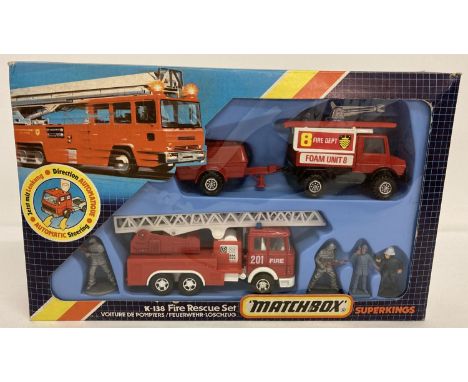 A boxed Matchbox Superkings K-138 Fire Rescue Set.  In original Packaging. 