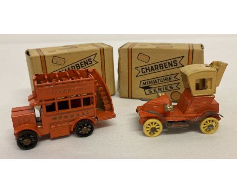 2 boxed 1950's Charben "Old Timers" series vehicles in excellent condition.   No 3 "Old Bill" London bus in red with painted 