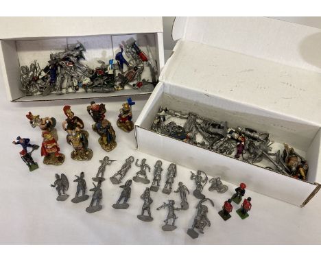 A collection of vintage and modern lead, metal and resin soldiers.  To include Scots Guards and Zulu warriors. 