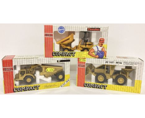 3 boxed diecast Compact construction vehicles by Joal.  A 1:70 scale Cat Tractor With Tipper 631, a 1:35 scale Twaites 5TM Ti