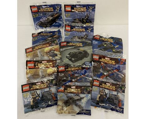 13 sealed packets of Lego DC and Marvel Super Heroes Vehicles and playsets with mini figures.  To include: Batman, Spider-man