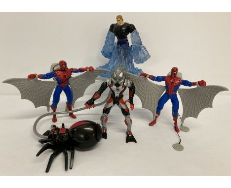 4 Marvel Spiderman 5" action figures with accessories.  Comprising: 2 x 1994 Web Glider, a 1997 Sea Diver Spidey - Web Splash