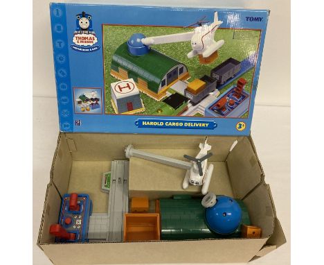 A boxed Thomas The Tank engine Harold Cargo Delivery playset by Tomy.  