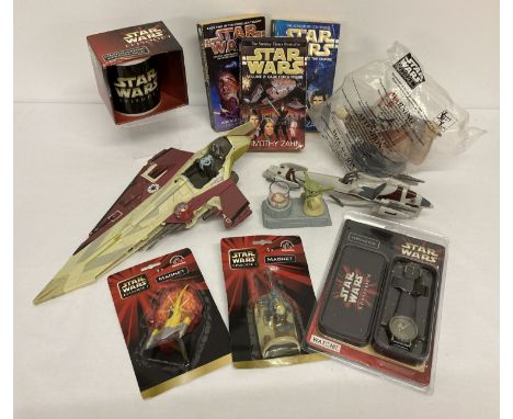 A Star Wars Barc Speeder Bike; Revenge Of The Sith.  Together with an Obi-Wan Starfighter; Attack Of The Clones a/f, boxed ce