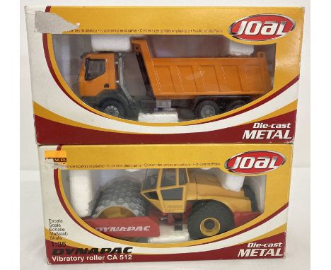 2 boxed diecast construction vehicles by Joal.  1:50 scale Renault Kerax Dump Truck and a 1:35 scale Dynapac CA 512 Vibratory