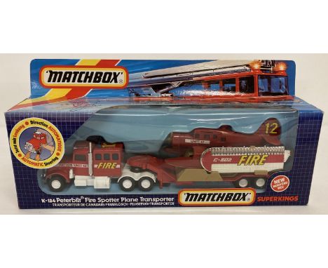 A boxed Matchbox Superkings K-134 Peterbilt Fire Spotter Plane Transporter.  In original packaging. 